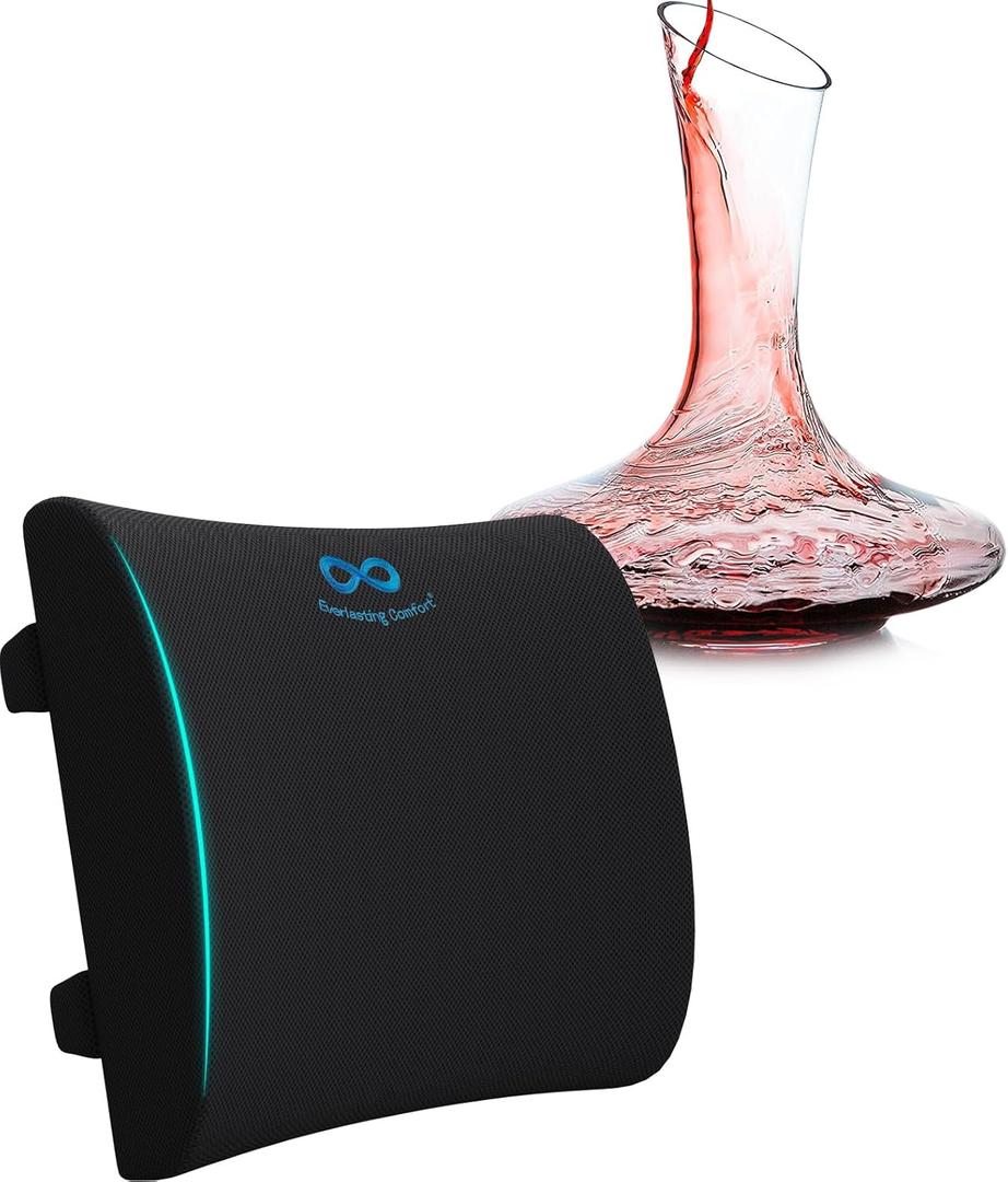 Le Chateau Wine Decanter & Everlasting Comfort Lumbar Support Pillow Bundle - Elevate Your Wine Experience - Posture Support