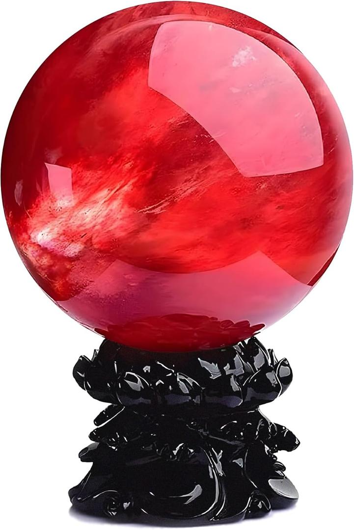 GYKLE Red Obsidian Ball with Stand, 4 Inch Natural Red Crystal Ruby Ball Sphere Melting Quartz Crystal Gemstone for Meditation Healing Feng Shui Divination Sphere Home Decoration Gift Box