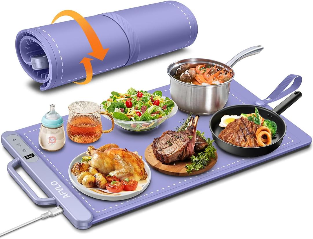 Warming Mat for Food Large 24"x14",Electric Silicone Food Warmer Trays for Chafing Dishes & Buffet,Portable Countertop Food Warmers for Parties, 6-Level Temp 4-Hour Timer Heating Mat (Purple)