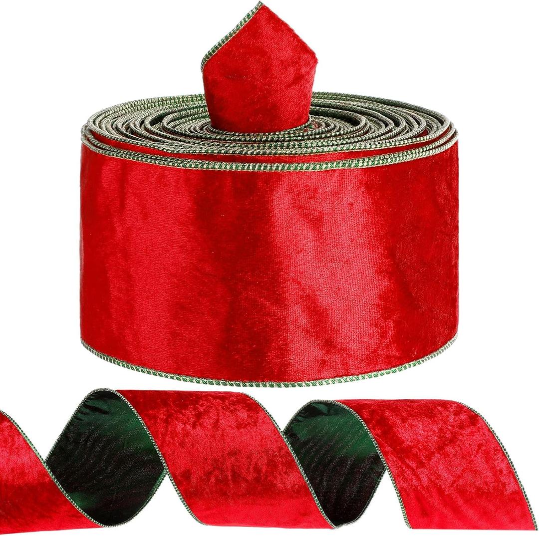 Suncalla Red Velvet Ribbon 4 Inch Wide x 20 Yards Christmas Double Sided Wired Ribbon Gift Wrapping Floral Arrangements Christmas Tree Decoration Bows Wreaths Home Decor