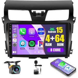 [8 Core 4G+64G] Radio for Nissan Altima 2013-2015, 10.1 Inch IPS Touch Screen for Altima Car Stereo with Wireless Carplay Android Auto, Bluetooth 5.0, 32 EQ, GPS, 5G WiFi, 59UI + Backup Camera