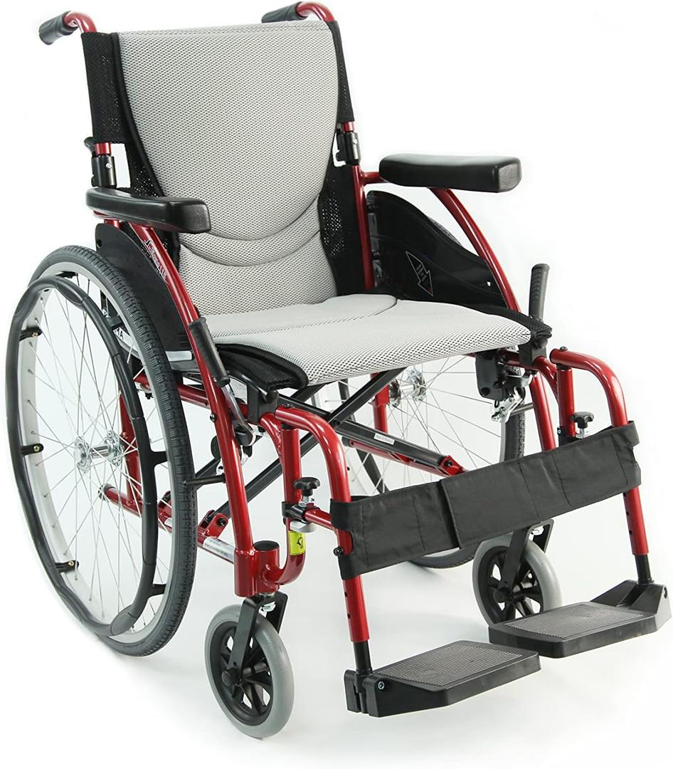 Karman S-115 25 lbs Ultra Light Ergonomic Wheelchair with Removable Footrest Red Color