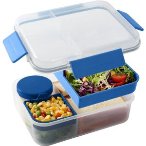 Bento Box Adult Lunch Box, 100% Leak-Proof Bento Lunch Box for Adults with Compartments, BPA-Free Adult Bento Box, Microwave & Dishwasher Safe Blue