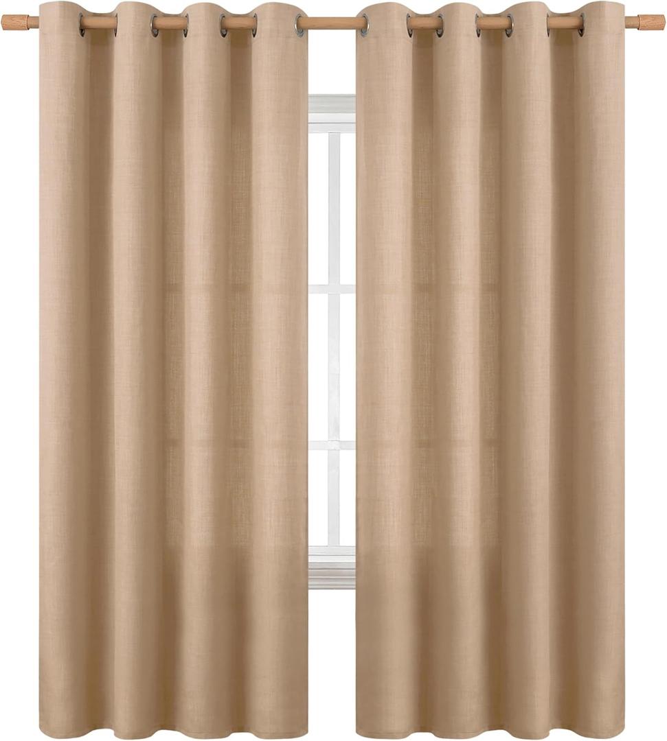 BGment Curtains 72 Inches Long for Living Room, Flax Linen Curtains Burlap Textured Thick Light Filtering Privacy Grommet Window Curtain Drapes for Bedroom, 2 Panels, 52 x 72 Inch, Tan