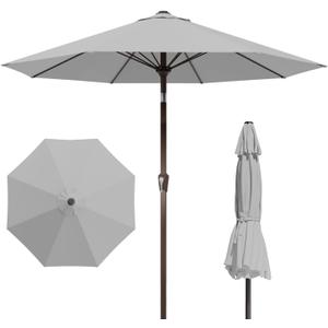 9FT Patio Umbrella Outdoor Table Umbrella w/Push Button Tilt and Crank, 8 Sturdy Ribs, UV Resistant Waterproof Market Umbrella for Pool, Deck, Backyard, Garden, Light Gray