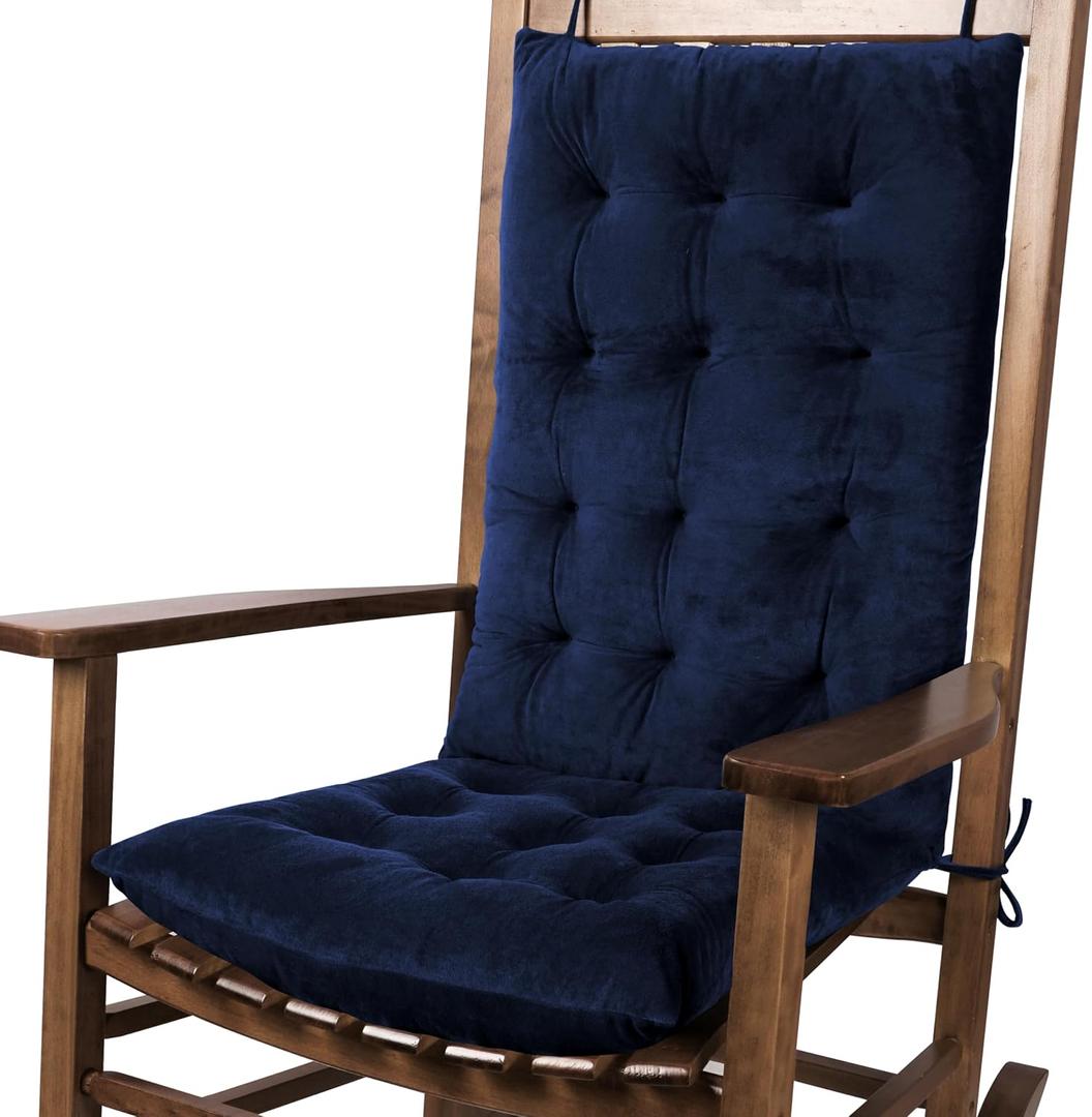 Rocking Chair Cushions Indoor Velvet Chair Pads High Back and Seat Cushion 2 Piece Set Navy
