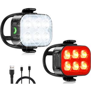 Bike Lights for Night Riding, USB Rechargeable Bike Lights Front and Back, Waterproof IP65 Bicycle Light, 4+6 Modes Bike Headlight and Tail Light Set, 1.5 Hrs Fast Charging, Easy to Install