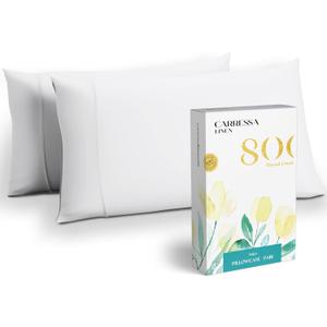 Carressa Linen 100% Egyptian Cotton Standard/Queen Size Pillow Cases Set of 2-800 Thread Count Crisp White Pillow Cover - Silky Soft, Breathable Cooling Pillowcases for Standard/Queen Pillows