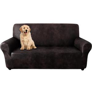 molasofa Oversized Loveseat Cover for Home Dcor, Soft Leather-Like Spandex Love seat Cover, Non-Slip 1-Piece Couch Cover for Dogs, Cats, and Kids (Oversized Loveseat, Chocolate)