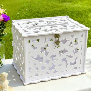 White Butterfly Card Box with Lock & Slot, Elegant Wedding Card Boxes for Reception Cash Gift Envelope, Cards Box for Wedding Anniversary Bridal Baby Shower Graduation Party Table Decorations