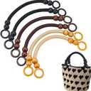 PH PandaHall 6pcs Wooden Beaded Bag Handles, 3 Colors U-Shpaed Purse Handle Nylon Purse Straps Rustic Bag Handle Replacement for Crocheted Bag Making Handbags Baskets Tote Bags, 37cm/14.6 inch