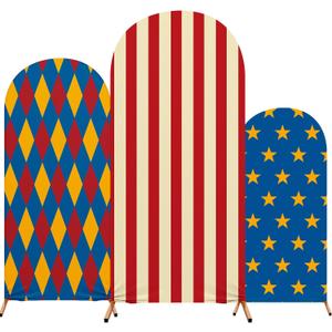 Circus Theme Arch Covers Set of 3, 4ft 5ft 6ft Circus Theme Fiesta Print Arch Cover Spandex for Carnival Vintage Birthday Party Wedding Decorations