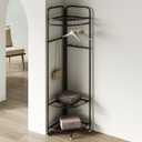 Corner Coat Rack, Corner Clothing Rack With 6 Hooks And Storage Shelf, Metal Clothes Rack Coat Stand For Entryway, Bedroom