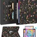 Kidcube for Samsung Galaxy Tab S6 Lite Case 10.4 Inch 2024/2022/2020 - Women Girls Cute Rotating Stand Folio Cover with Pencil Holder & Card Slot Flowers Floral Unique Design Cases for Tab S6 Lite
