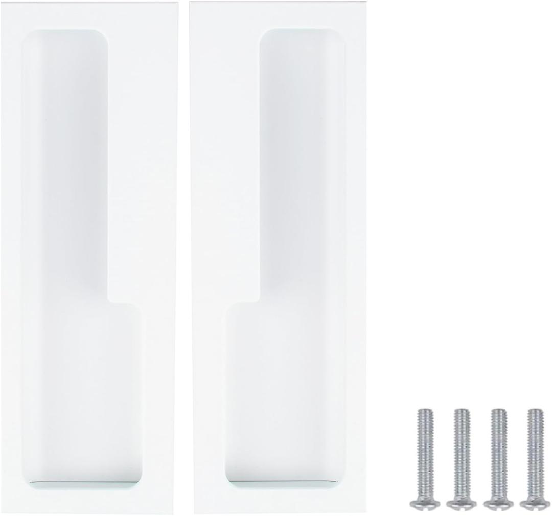 MOROBOR Aluminum Alloy Flush Pull Handles, 2pcs Modern Barn Door Handles with 4pcs Stainless Steel Flat Head Screws, Hidden Cabinet Handles for Sliding Barn Door Drawer Cupboard Wardrobe (Warm White) (150mm)