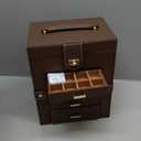 AKOZLIN Jewelry Box Organizer Functional Leather Jewelry Storage Case for Women Girls Ring Necklace Earring Bracelet Holder Organizer with Mirror Brown (Regular)