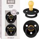 Bibs Pacifiers Color Collection, Set of 2 BPA-Free Latex Pacifiers Made in Europe, Round Nipple Baby Pacifier. (0+ Month (Pack of 2), Black)