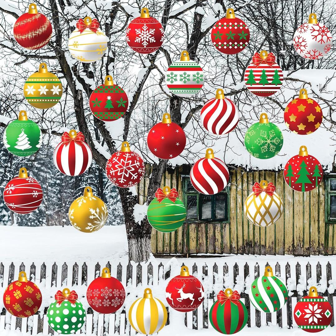 Barydat 30 Pcs Large Christmas Ball Shape Ornaments Xmas Plastic Decors Xmas Hanging Ornaments Christmas Yard Decorations for Tree Indoor Outdoor House Yard Supplies
