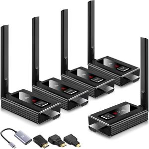 2026 Upgraded Wireless HDMI Transmitter and 4 receivers,Multi-TV Extender,5.8G/ 2.4G,165FT/50M,Plug and Play,HDMI Wireless Splitter transfers of Videos from Laptops/Camera to Multiple TVs/Monitors