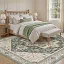 Area Rug for Living Room - 7x9 Washable Oriental Vintage Floral Large Soft Carpet - Fade Stain Resistant Non Slip Rugs for Bedroom Dining Room Nursery Dorm Office Home Decor - Vintage Green