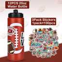 Football Party Favors, 12 Pack Football Water Bottles with 300 PCS Stickers, 20 oz Sports Squeeze Bottle, BPA-Free Reusable Water Bottles Bulk for Boys, Gifts For Team