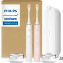 Philips Sonicare DiamondClean 9000 Electric Toothbrush - Sonic Toothbrush with App, Pressure Sensor, 12 Brushing Settings, Replacement Reminder, USB Charging Case, Black & Rose Gold, 2-Pack, HX9912/71, Rose and White