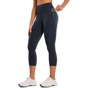 CRZ YOGA Womens Butterluxe Workout Capri Leggings with Pockets 21 Inches - High Waisted Gym Athletic Crop Yoga (Large, True Navy)