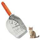 Cat Litter Scoop Metal 304 Stainless Steel, One-Piece Pressed Design with No Weld Spots, Durable Anti-Break Handle, Dual Slot Sizes, with Holder Stand, Easy to Clean, Filters Small Litter Clumps