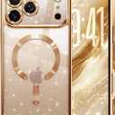 Glitter for iPhone 17 Pro Max Case with Eye-catching Integrated Lens Protection, [Seamless Work with Magsafe] [Sparkly Bling Back Panel] Cute Women Girly Case for iPhone 17 Pro Max Desert Titanium
