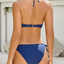 Cromi Women V Neck Halter Triangle Bikini Set 2 Piece Tie Side Bottom (M)