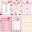 Meooeck 145 Pieces Baby Shower 5 Games Set Baby Shower Games Activities with 20 Pencils for Girls Boys Include Descriptions, Wishes, Guess Who, Bingo Activities (Cherry)