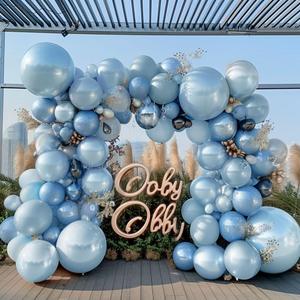 Pearl Blue Balloons Double Stuffed Baby Light Blue Balloon Garland Different Sizes 18/12/5in Thick Latex Pastel Balloon Arch Kit for Birthday Baby Bridal Shower Wedding Party Decorations