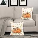 Fall Throw Pillow Covers 18x18 Inch Set of 2 Orange Autumn Pumpkin Decorative Outdoor Pillow Covers Thanksgiving Pillowcases Cotton Linen Cushion Covers for Couch Bedroom Home Decor