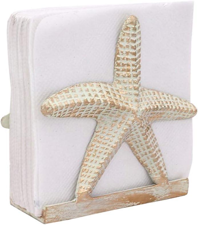 THDC Nautical Napkin Holder, Lunch, Dinner, Nautical Collection Napkin Holder, Made of Metal (Star Distressed Off-White)