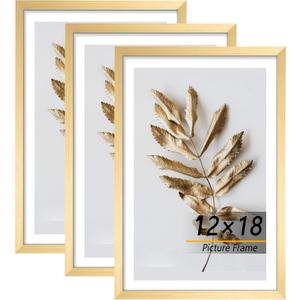 12x18 Picture Frame Gold 3 Pcs set can Display on the Wall, 12x18 in-3Pack