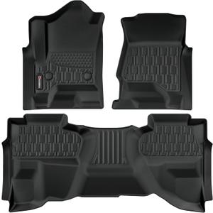 Floor Mats Compatible with Chevrolet Silverado & GMC Sierra 1500 Double Cab 2014-2018, All Weather TPE Floor Liners, Custom Fit Car mats, 1st & 2nd Row, Black