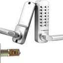 Upgrade Mechanical Door Lock with Adjustable Deadlatch 2-3/8'' and 2-3/4'',Outdoor Keyless Gate Lock with Handle, Waterproof Mechanical Keypad Door Lock (Silver)