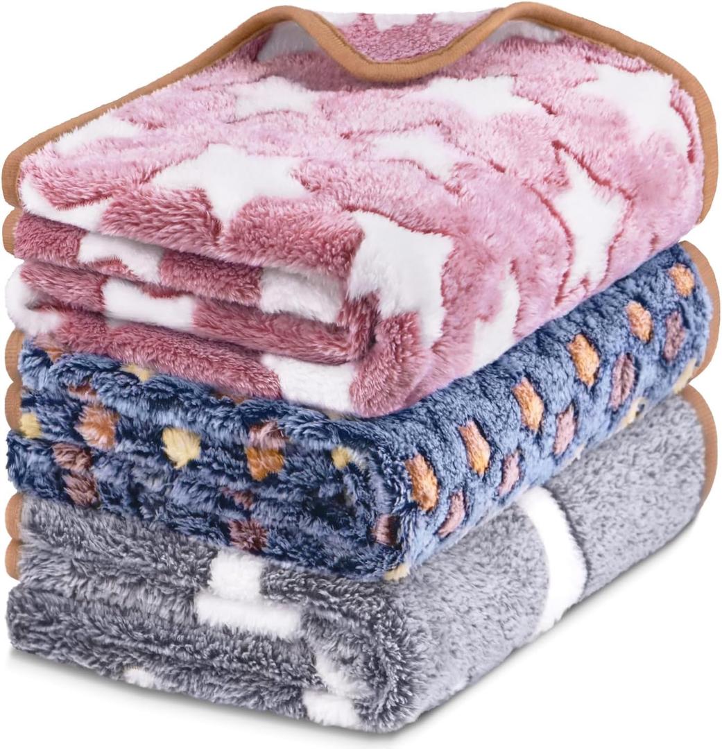3 Pcs Dog Blanket Super Soft Pet Puppy Blankets Calming Dog Blankets for Small, Medium Large Dogs Warm Sleep Mat Washable Dog Blanket for Puppy Cat (42"30") (Pink, Light Gray, Dark Gray)