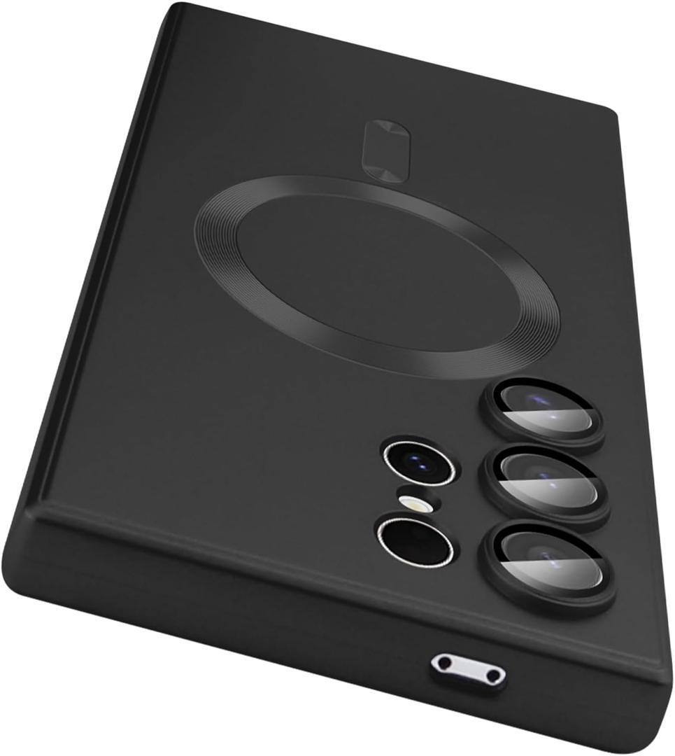 Dinick Designed for Samsung Galaxy S24 Ultra Case with Camera Lens Protector Compatible with MagSafe Soft TPU Bumper Protective Cover Anti-Scratch Matte Back for Samsung Galaxy S24 Ultra Case Black