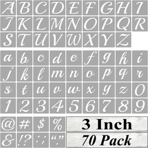 3 Inch Alphabet Letter Stencils for Painting - 70 Pack Letter and Number Stencil Templates with Signs for Painting on Wood, Reusable Cursive Letters Stencils for Chalkboard Wood Signs & Wall Art