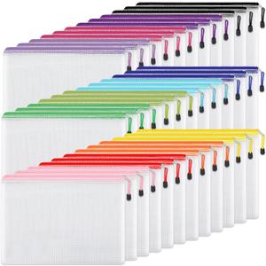 EOOUT 36pcs Pencil Pouch, Mesh Zipper Pouch Zipper Bags, 6x9 Inches Large Storage Bags for Organizing, 12 Colors Puzzle Bag Zipper File Bags for Office Supplies
