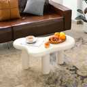 34"(L) Cloud Coffee Table, Modern Wood Coffee Table for Living Room, Accent Center Tables with 3 Legs, Small Tea Tables for Balcony, Patio, Bedroom, Cream White, 34 inches x 21 inches x 15 inches