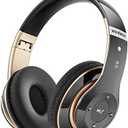 Falebare Bluetooth Headphones Over Ear, 6S Wireless Headphones Wired with 6 EQ Modes, 40 Hours Playtime Foldable HiFi Stereo Headset with Microphone, FM/ TF for Cellphone/ PC/ Work (Black & Gold)