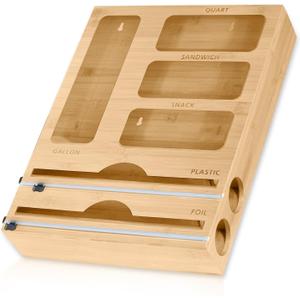 Storage Bag Organizer - 6 in 1 Foil and Plastic Wrap Organizer, Ziplock Bag Organizer For Kitchen Drawer, Compatible With Kitchen Roll for Gallon, Quart, Sandwich, Snack, Aluminum Foil etc