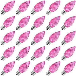 C7 Pink Christmas LED Replacement Light Bulb, C7 Shatterproof Replacement Bulbs for Outdoor Indoor String Lights, E12 Candelabra Base Pink Christmas Bulb for Xmas Holiday House Lighting Decoration