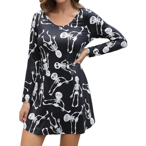 Aphratti Women's Long Sleeve Halloween Print Swing Short Dress Cute Costume Tunic Dresses for Parties, XXL