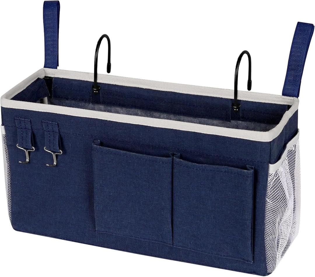 Bedside Storage Caddy/Bedside Hanging Storage Bag for Headboards Bunk Beds Dorm Rooms Book Phone Magazine Holder (Navy Blue)
