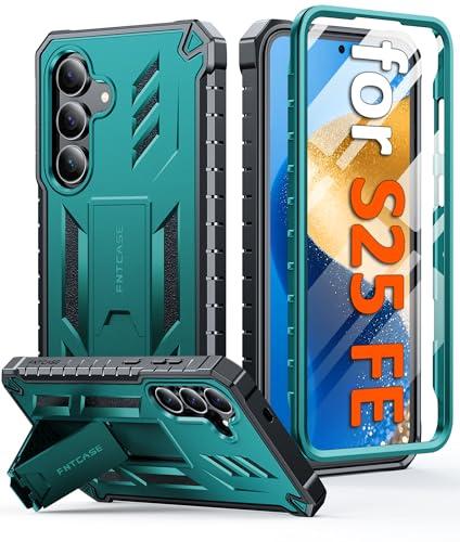 FNTCASE for Samsung Galaxy S25-FE Case: with [Built-in Screen Protector & Kickstand] [Military-Grade Drop Protection] Heavy Duty Protective Full Body Shockproof Rugged Sturdy TPU Phone Cover Green