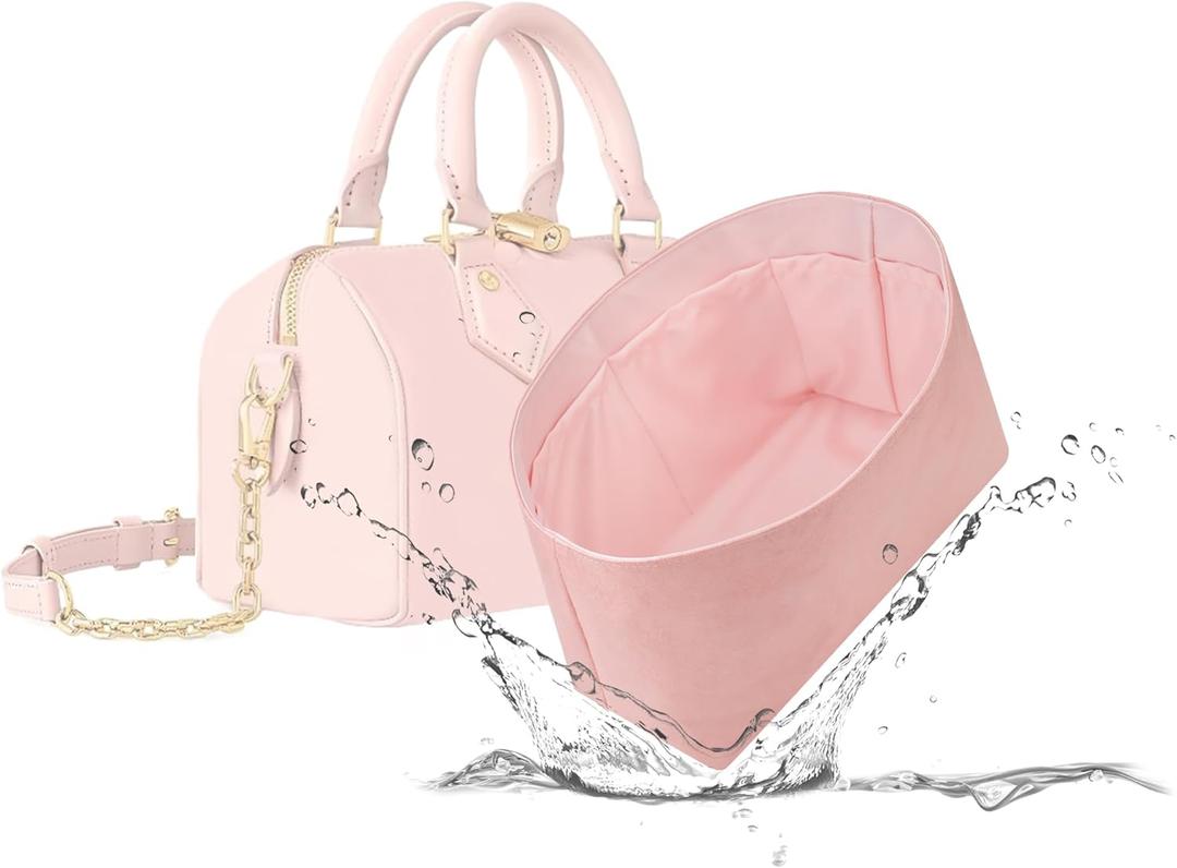 Lightweight Purse Insert, Waterproof Surface and Silky Satin Interior, Fit for LV Speedy 25 (Speedy 25, Pink)