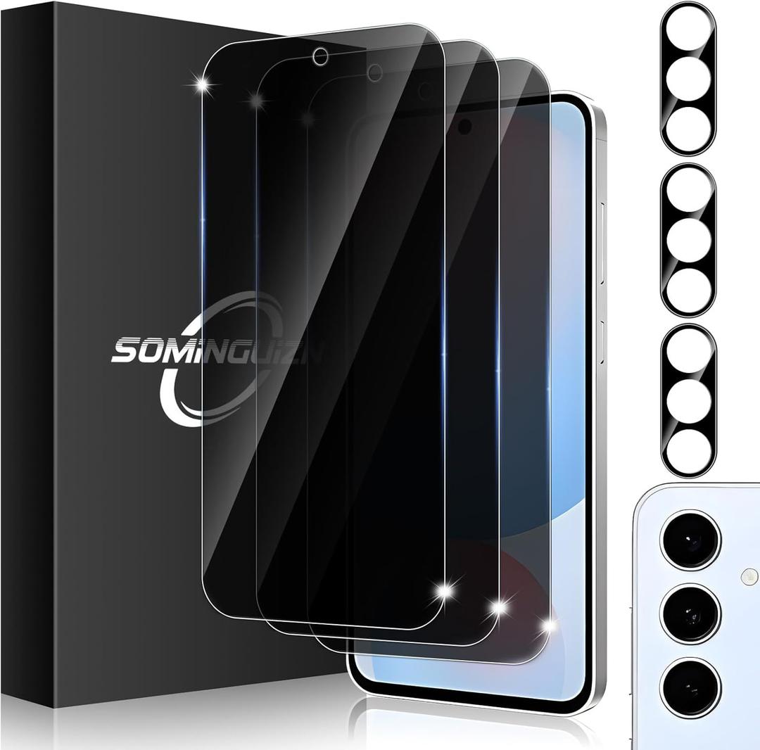 3+3 Pack for Samsung Galaxy S24 FE 5G Privacy Screen Protector & Phone Camera Lens Protector 9H Tempered Glass Cell Phone Protector Camera Case (Galaxy S24 FE Privacy)